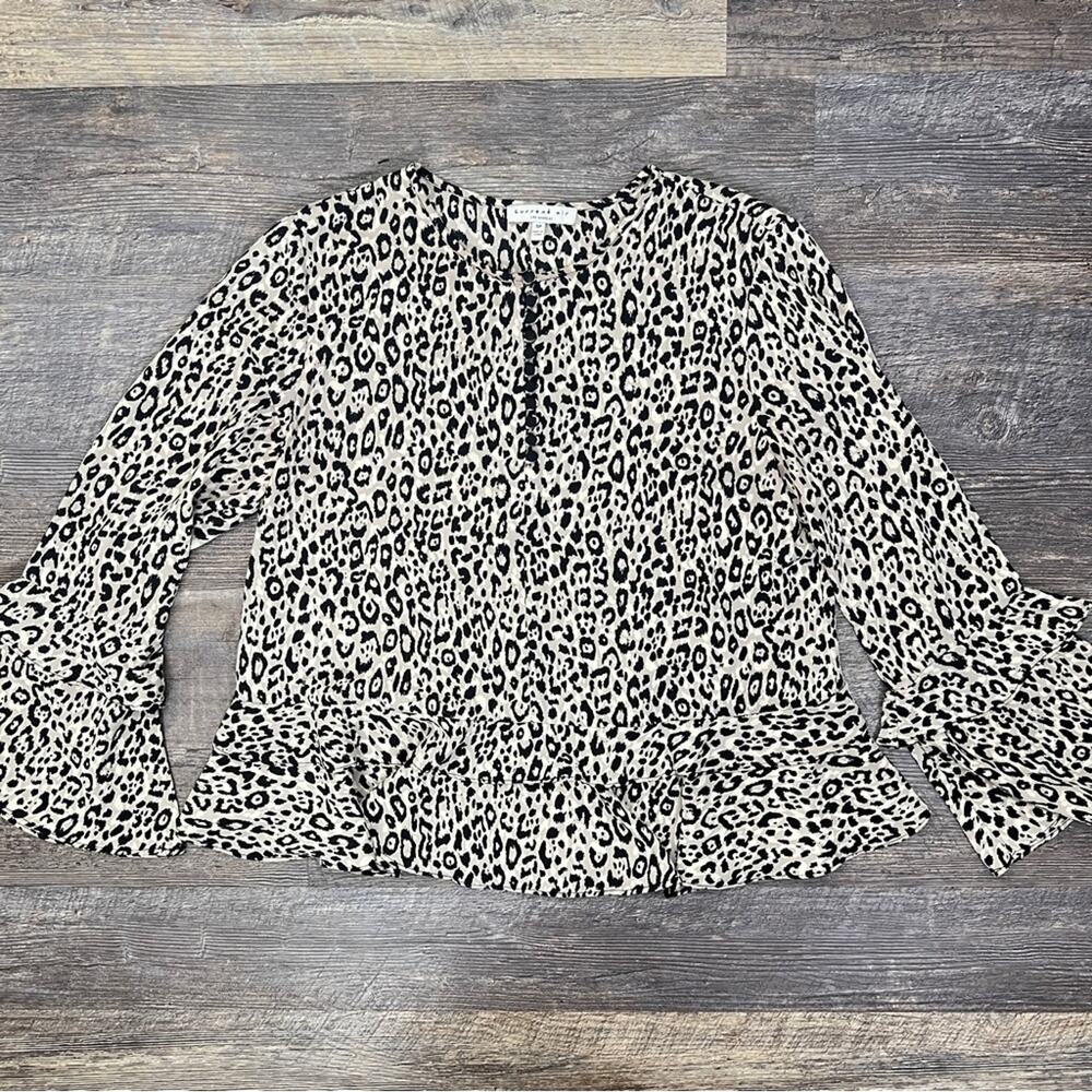 Current Air Black Tan Animal Print Blouse top shirt size small petite SP B138
